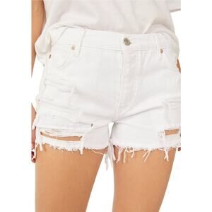 We The Free Free People White Maggie Mid Rise Distressed Cutoff Denim Shorts 26